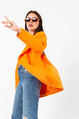 Düğmeli Oversize Orange Kruvaze Blazer Ceket